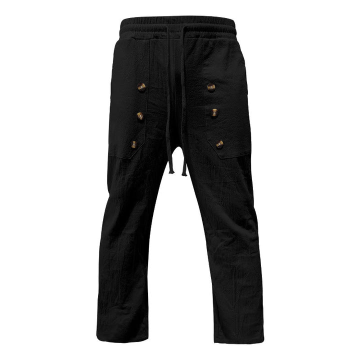 Buddha Stones Casual Plain Color Buttons Men's Cotton Pants With Pockets - image 14