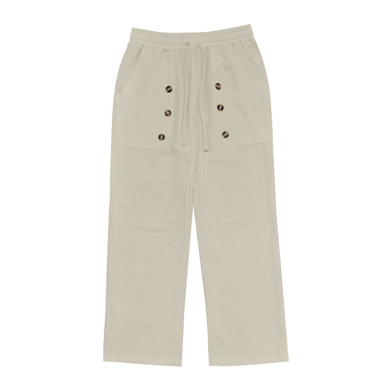 Buddha Stones Casual Plain Color Buttons Men's Cotton Pants With Pockets - image 34