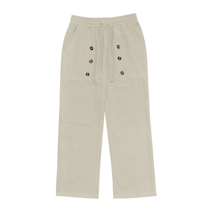 Buddha Stones Casual Plain Color Buttons Men's Cotton Pants With Pockets - image 34