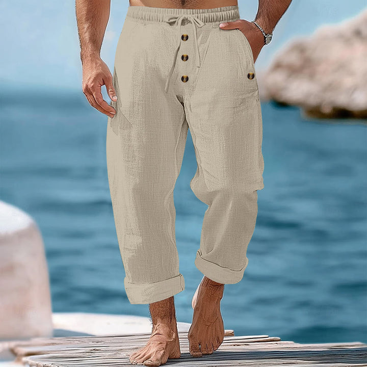 Buddha Stones Solid Color Buttons Drawstring Men's Cotton Pants With Pockets - Beige - US/UK/AU46,EU56 (3XL) - image 34