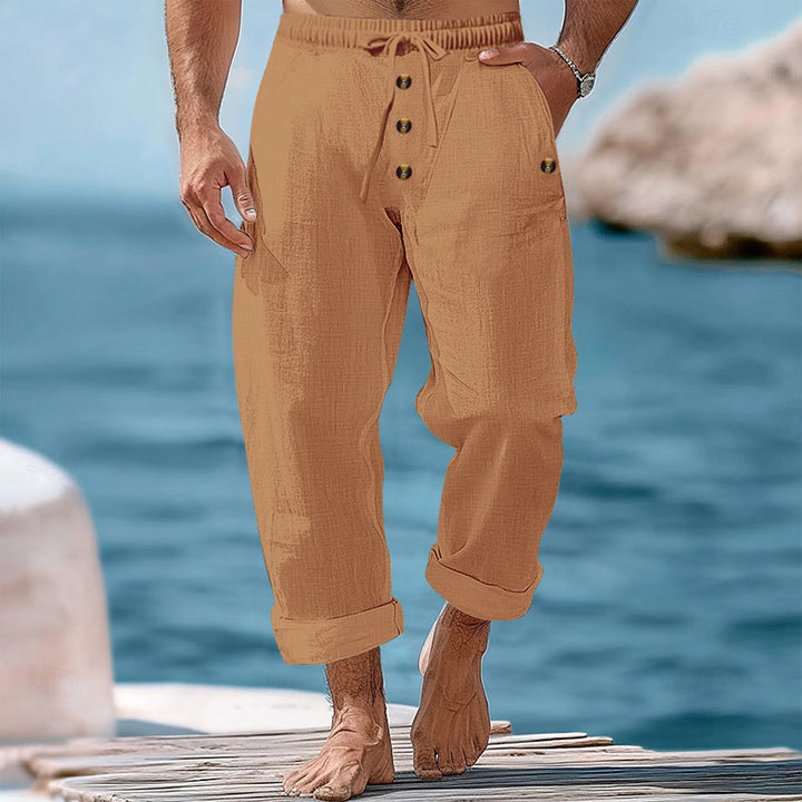 Buddha Stones Solid Color Buttons Drawstring Men's Cotton Pants With Pockets - SandyBrown - US/UK/AU46,EU56 (3XL) - image 48
