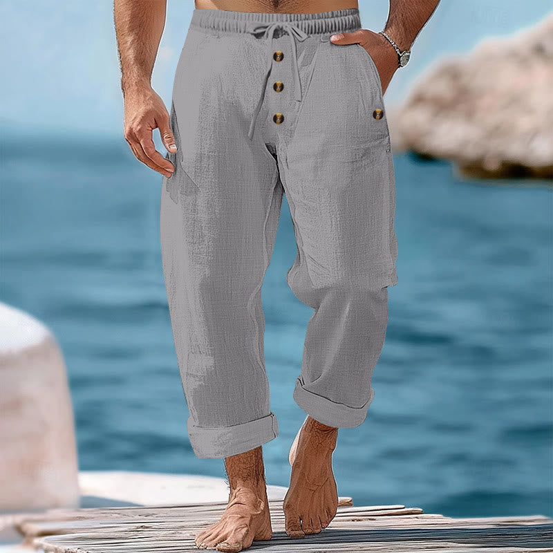 Buddha Stones Solid Color Buttons Drawstring Men's Cotton Pants With Pockets - DarkGray - US/UK/AU46,EU56 (3XL) - image 21