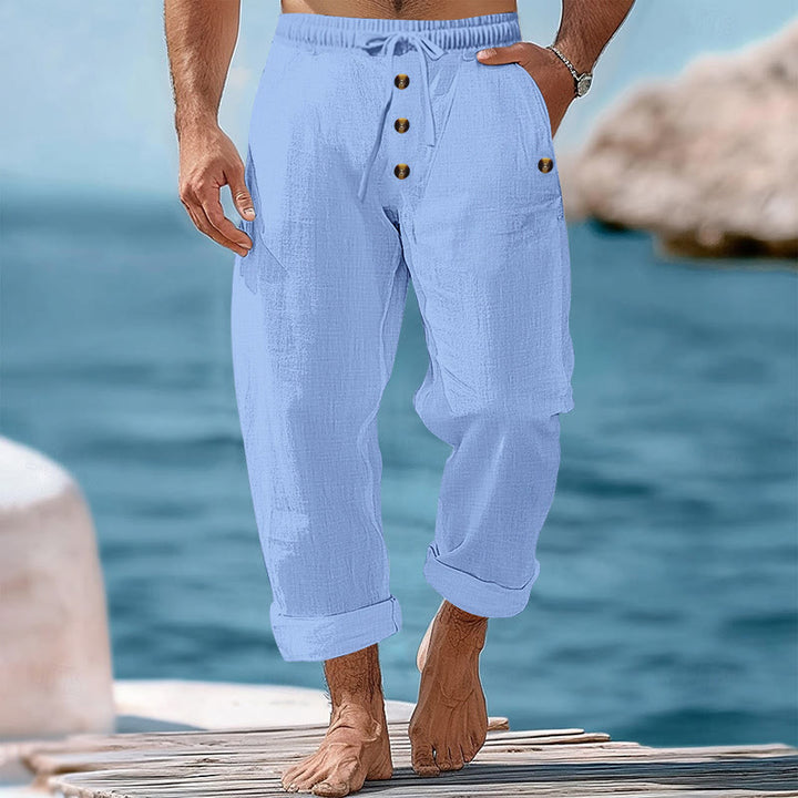 Buddha Stones Solid Color Buttons Drawstring Men's Cotton Pants With Pockets - LightSkyBlue - US/UK/AU46,EU56 (3XL) - image 41