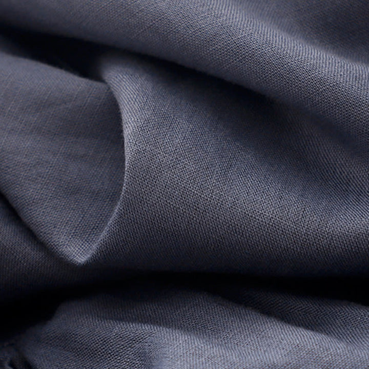 Buddha Stones Commute Pure Color Buttons Design Short Sleeve Cotton Linen Midi Dress With Pockets - image 5