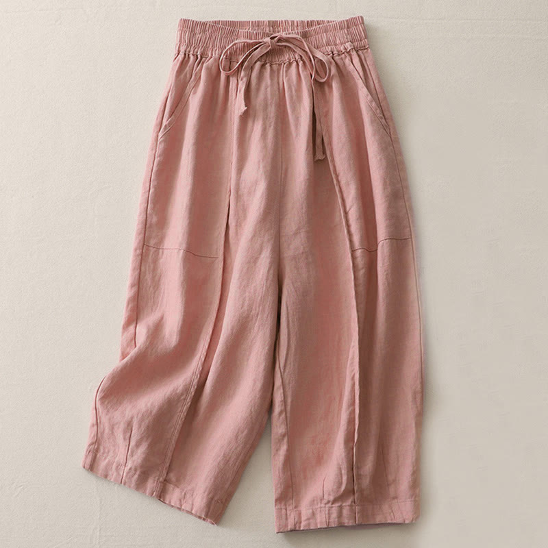 Buddha Stones Casual Plain Solid Color Patchwork Women's Polyester 7-8 Length Wide Leg Pants With Pockets - Pink - US8-10,UK/AU12-14,EU40-42 (2XL) - image 4