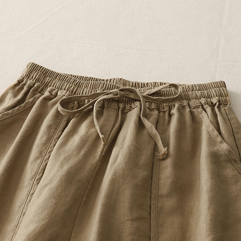 Buddha Stones Casual Plain Solid Color Patchwork Women's Polyester 7-8 Length Wide Leg Pants With Pockets - image 3