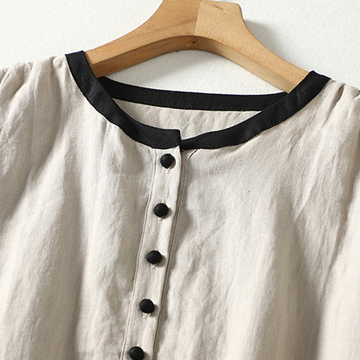 Buddha Stones Buttons Design Women's Cotton Linen Long Sleeve Coat With Pockets - image 3