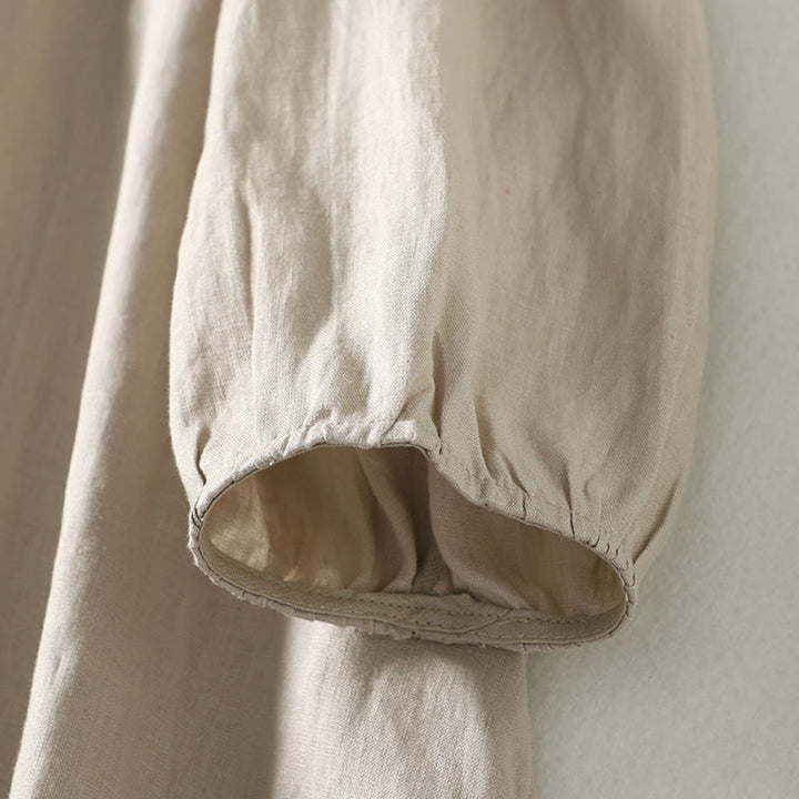 Buddha Stones Buttons Design Women's Cotton Linen Long Sleeve Coat With Pockets - image 11