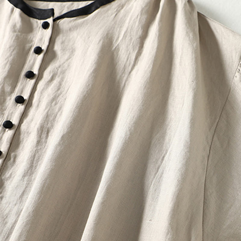 Buddha Stones Buttons Design Women's Cotton Linen Long Sleeve Coat With Pockets - image 6