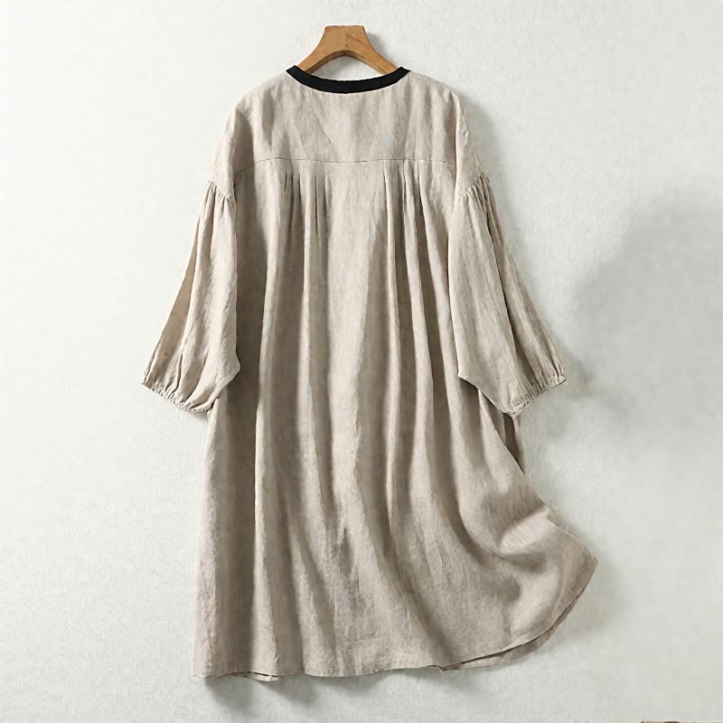 Buddha Stones Buttons Design Women's Cotton Linen Long Sleeve Coat With Pockets - image 2