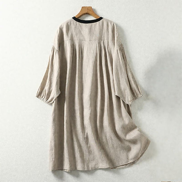 Buddha Stones Buttons Design Women's Cotton Linen Long Sleeve Coat With Pockets - image 2