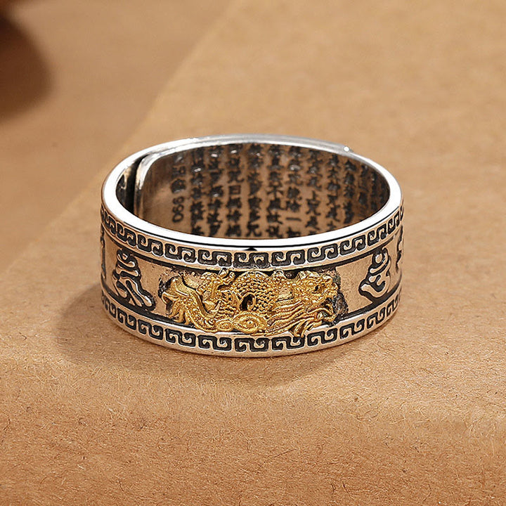 Buddha Stones Dragon Pattern Heart Sutra Copper Strength Ring - image 4