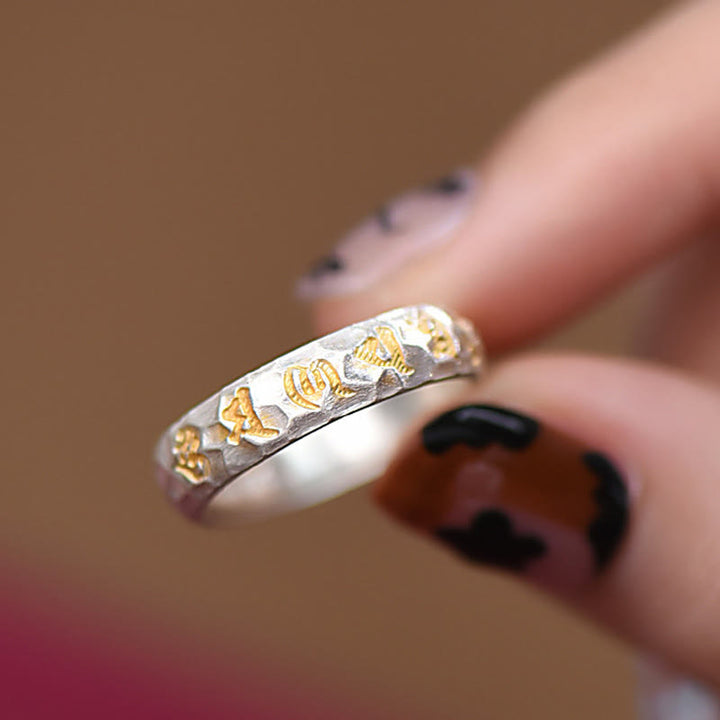 Buddha Stones 999 Sterling Silver Hammer Pattern Om Mani Padme Hum Balance Ring - image 10