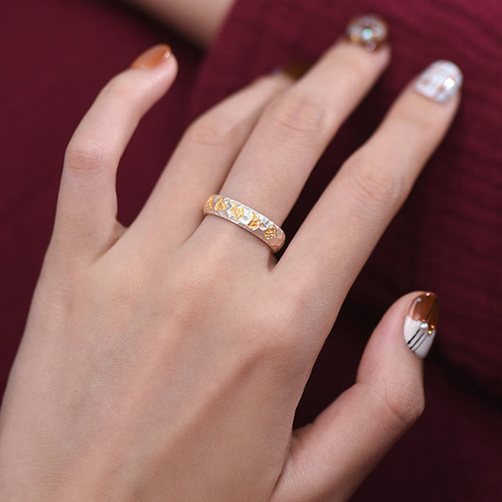 Buddha Stones 999 Sterling Silver Hammer Pattern Om Mani Padme Hum Balance Ring - image 13