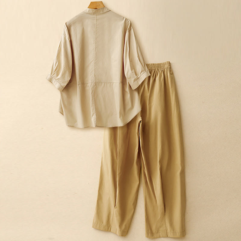 Buddha Stones 2pcs Women's Three-quarter Sleeve Shirt Harem Pants Meditation Clothing Set - image 2