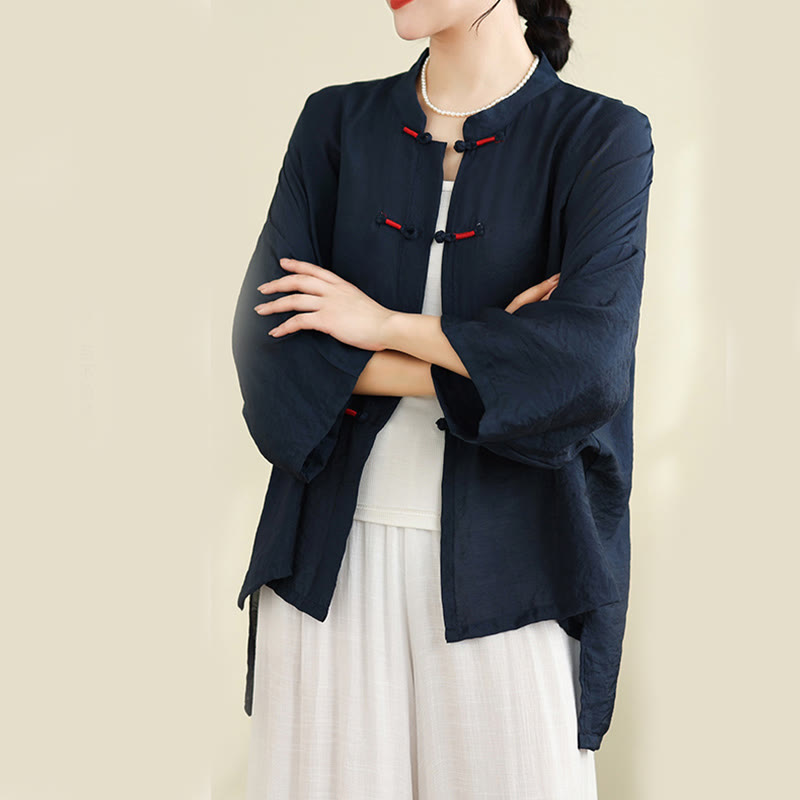 Buddha Stones 2pcs Casual Women's Frog Button Shirt Loose Pants Meditation Clothing Set - image 2