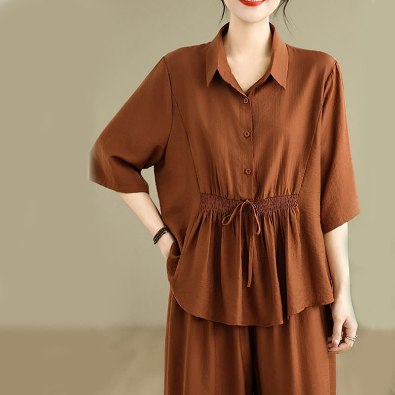 Buddha Stones 2pcs Casual Women's Stand Collar Shirt Loose Pants Meditation Clothing Set - image 4