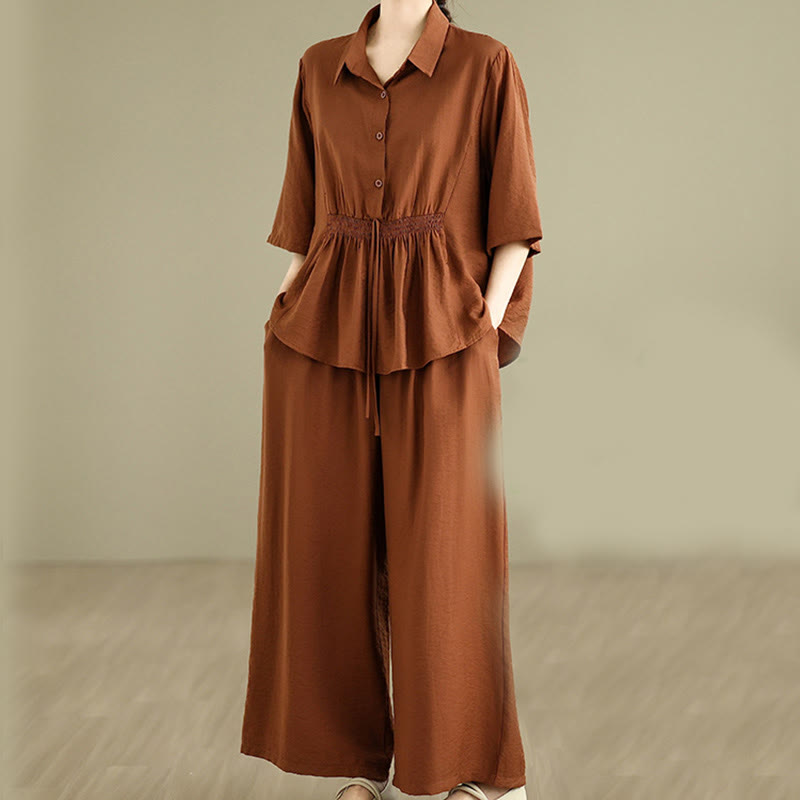 Buddha Stones 2pcs Casual Women's Stand Collar Shirt Loose Pants Meditation Clothing Set - image 2