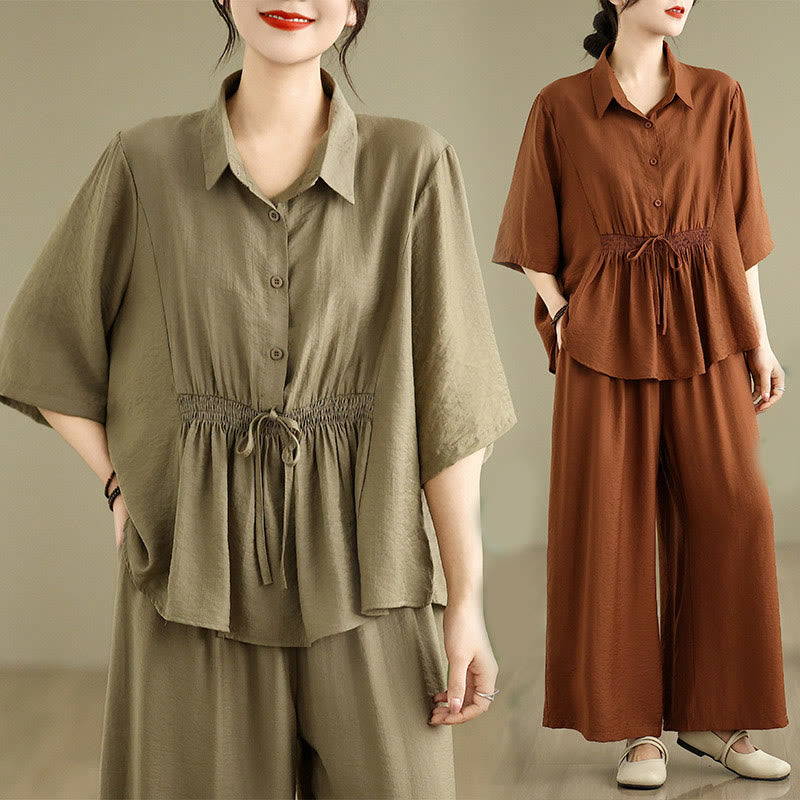 Buddha Stones 2pcs Casual Women's Stand Collar Shirt Loose Pants Meditation Clothing Set - image 19