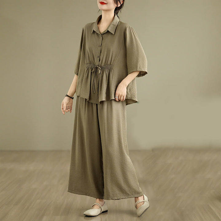 Buddha Stones 2pcs Casual Women's Stand Collar Shirt Loose Pants Meditation Clothing Set - image 16