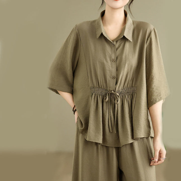 Buddha Stones 2pcs Casual Women's Stand Collar Shirt Loose Pants Meditation Clothing Set - image 17