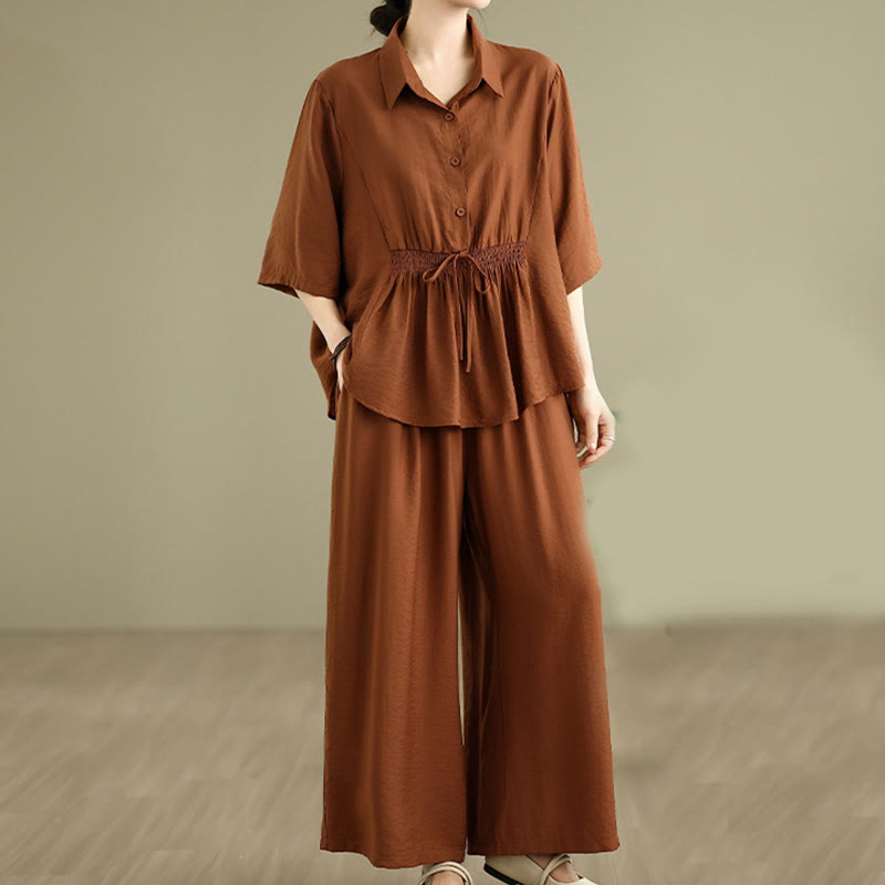 Buddha Stones 2pcs Casual Women's Stand Collar Shirt Loose Pants Meditation Clothing Set - image 12