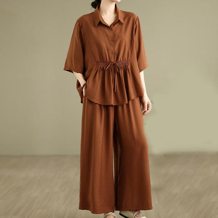 Buddha Stones 2pcs Casual Women's Stand Collar Shirt Loose Pants Meditation Clothing Set - image 12