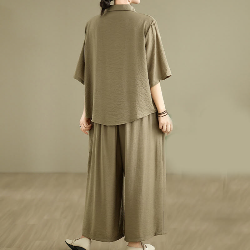 Buddha Stones 2pcs Casual Women's Stand Collar Shirt Loose Pants Meditation Clothing Set - image 15