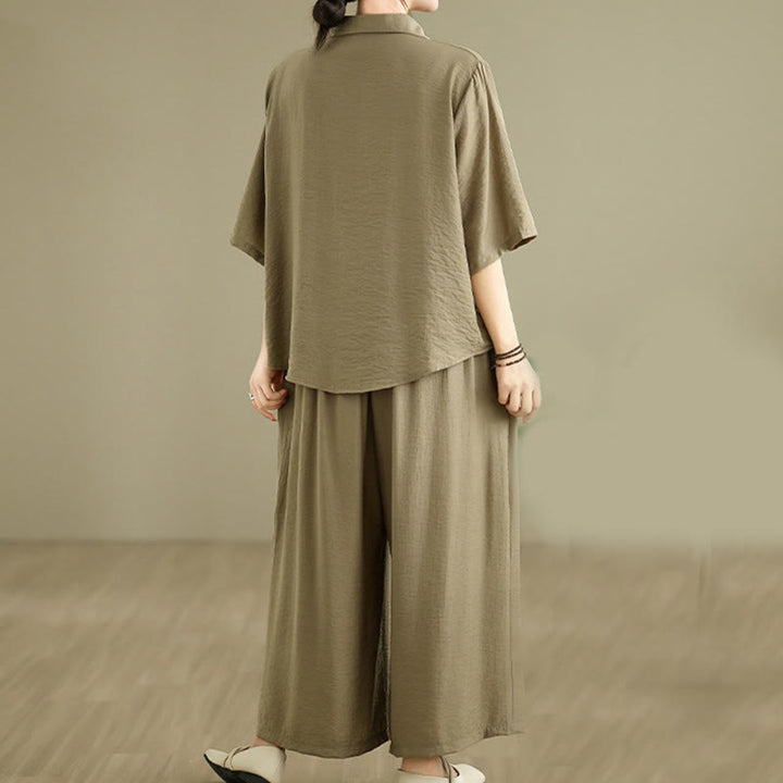 Buddha Stones 2pcs Casual Women's Stand Collar Shirt Loose Pants Meditation Clothing Set - image 15