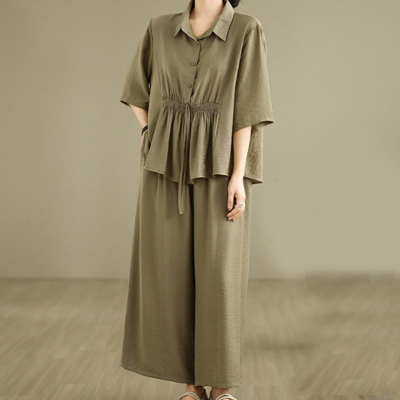 Buddha Stones 2pcs Casual Women's Stand Collar Shirt Loose Pants Meditation Clothing Set - image 14