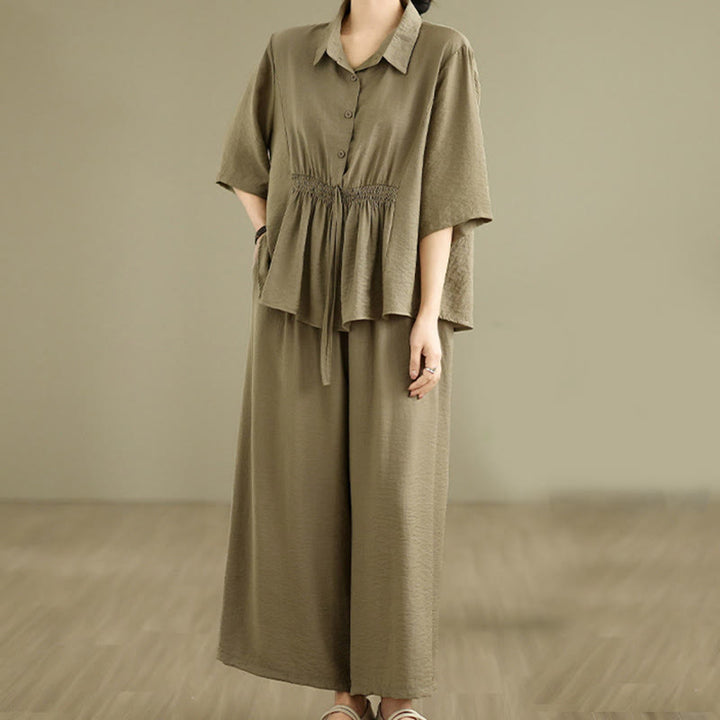 Buddha Stones 2pcs Casual Women's Stand Collar Shirt Loose Pants Meditation Clothing Set - image 14