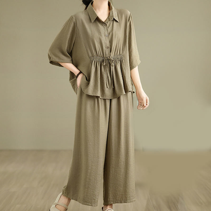 Buddha Stones 2pcs Casual Women's Stand Collar Shirt Loose Pants Meditation Clothing Set - image 18