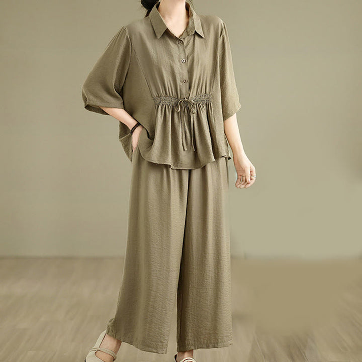 Buddha Stones 2pcs Casual Women's Stand Collar Shirt Loose Pants Meditation Clothing Set - image 18