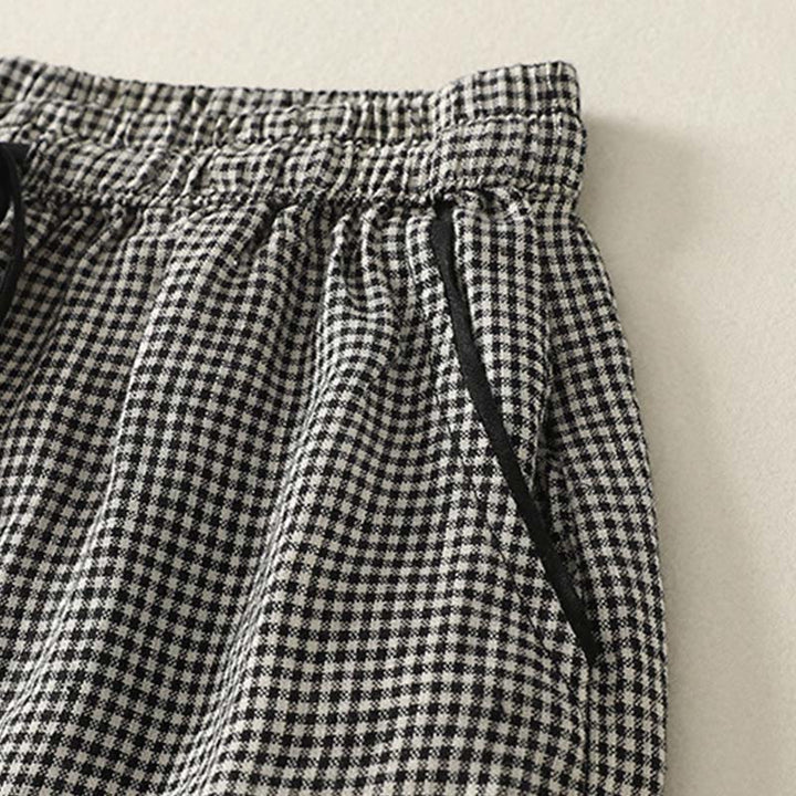 Buddha Stones Plaid Pattern Drawstring Women's Cotton Linen Harem Pants With Pockets - image 5