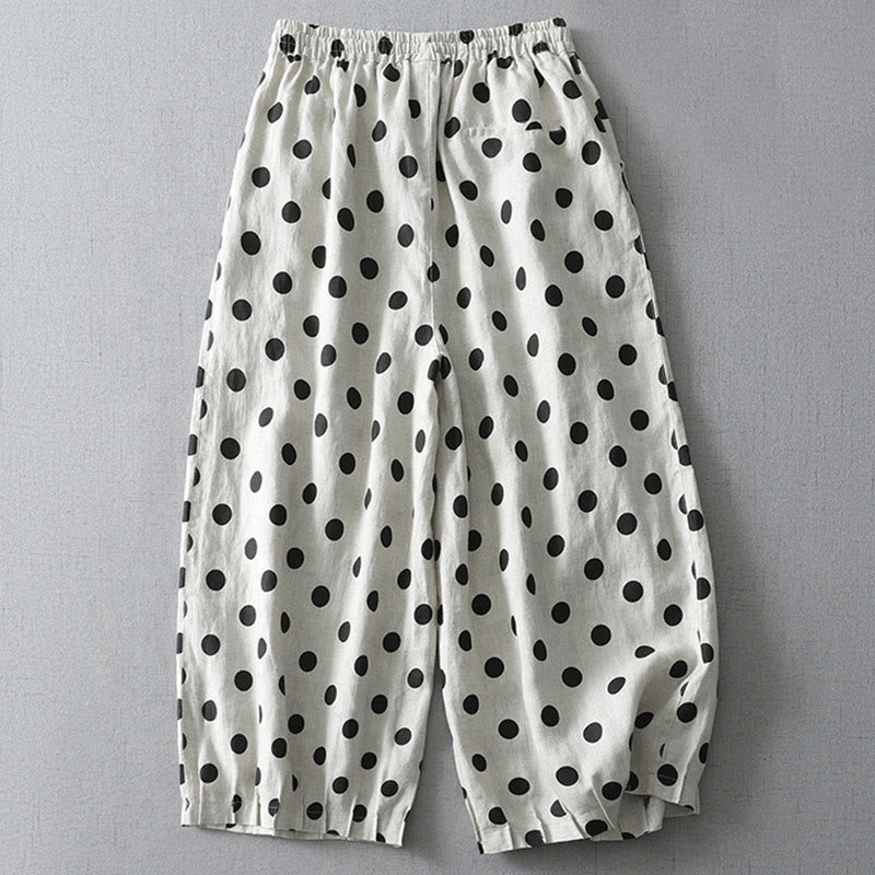 Buddha Stones Polka Dot Floral Pattern Pattern Women's Cotton Linen Harem Pants With Pockets - image 6