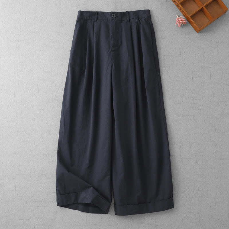 Buddha Stones Casual Plain High Waist Women's Polyester 7-8 Length Wide Leg Pants With Pockets - MidnightBlue - US14,UK/AU18,EU46 (2XL) - image 1