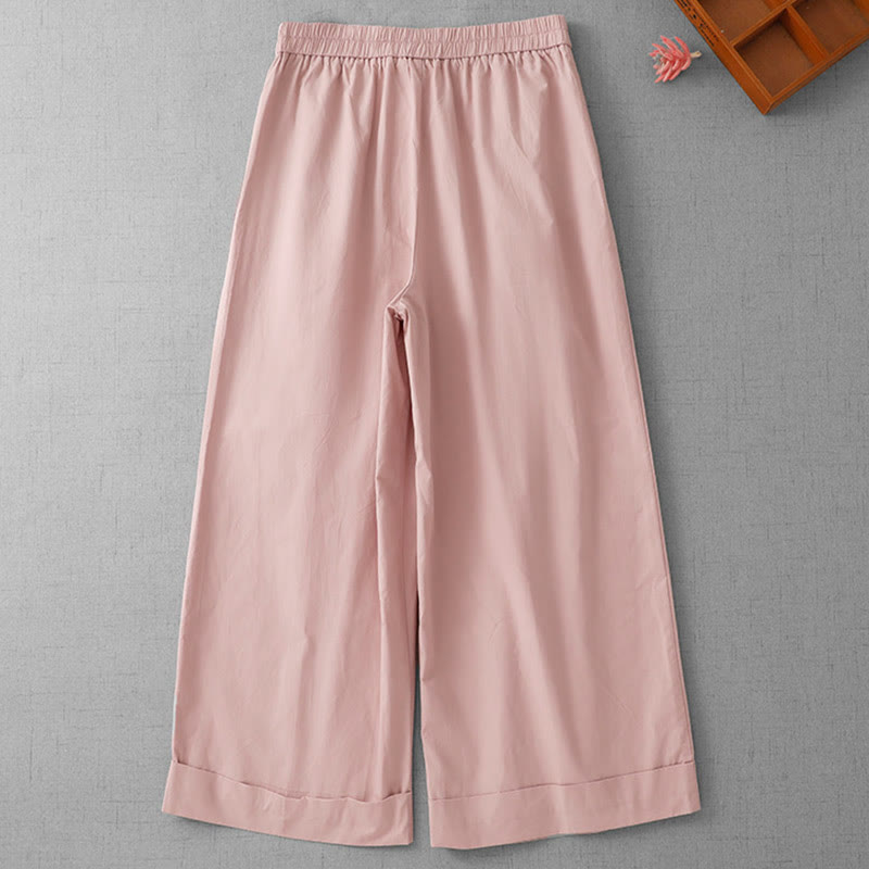 Buddha Stones Casual Plain High Waist Women's Polyester 7-8 Length Wide Leg Pants With Pockets - image 7