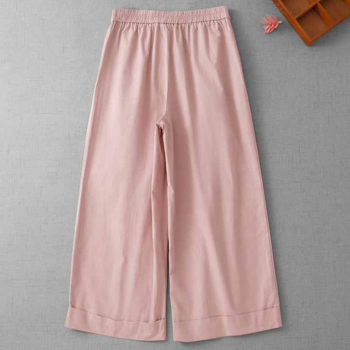 Buddha Stones Casual Plain High Waist Women's Polyester 7-8 Length Wide Leg Pants With Pockets - image 7
