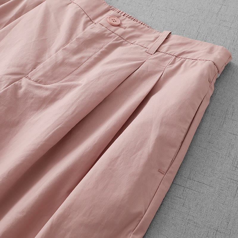 Buddha Stones Casual Plain High Waist Women's Polyester 7-8 Length Wide Leg Pants With Pockets - image 8