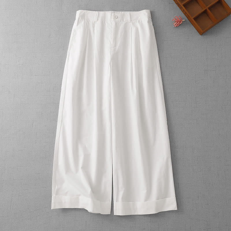 Buddha Stones Casual Plain High Waist Women's Polyester 7-8 Length Wide Leg Pants With Pockets - White - US14,UK/AU18,EU46 (2XL) - image 14
