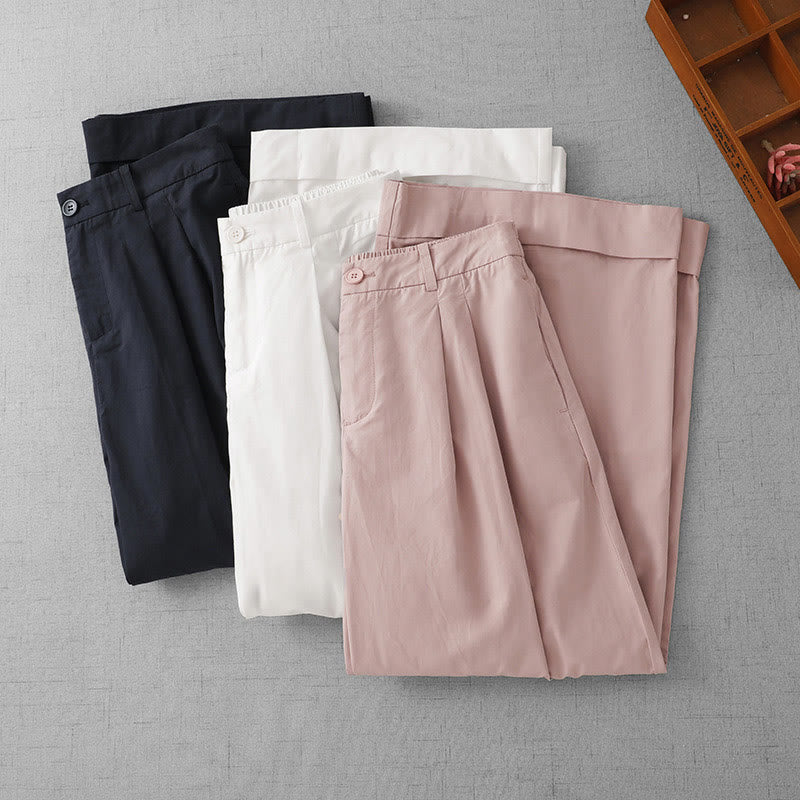 Buddha Stones Casual Plain High Waist Women's Polyester 7-8 Length Wide Leg Pants With Pockets - image 21