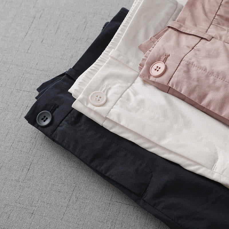 Buddha Stones Casual Plain High Waist Women's Polyester 7-8 Length Wide Leg Pants With Pockets - image 22