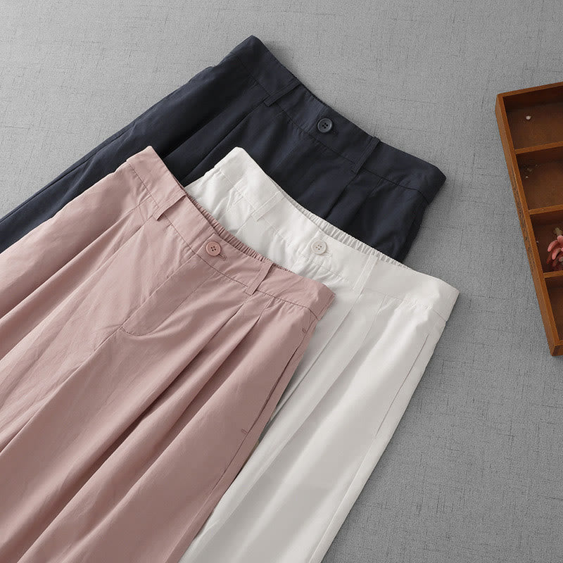 Buddha Stones Casual Plain High Waist Women's Polyester 7-8 Length Wide Leg Pants With Pockets - image 20