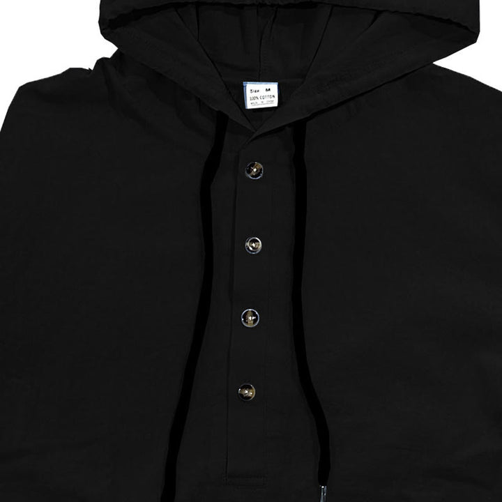 Buddha Stones Solid Color Fall Half Buttons Men's Hooded Long Sleeve Cotton Shirt - image 9