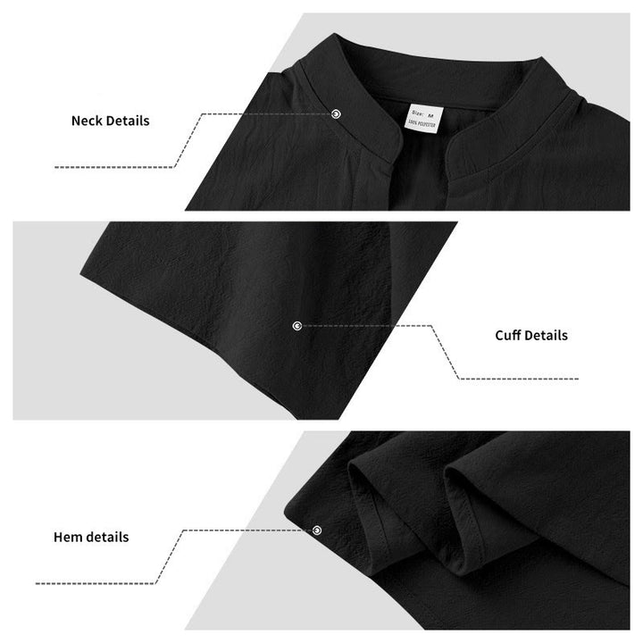 Buddha Stones Solid Summer Short Sleeve Half Buttons Linen Men's Shirt - image 6