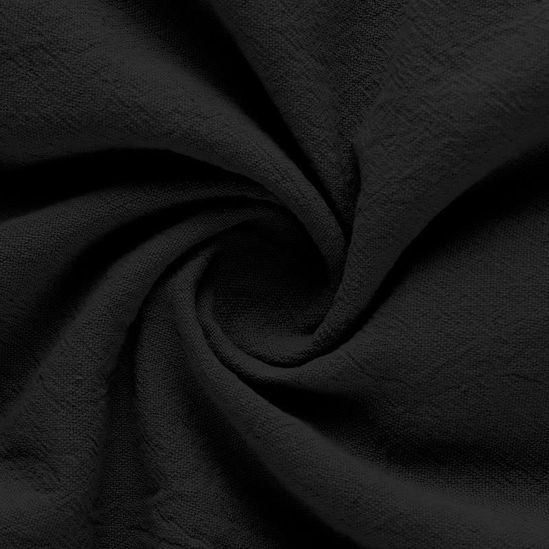 Buddha Stones Solid Summer Short Sleeve Half Buttons Linen Men's Shirt - image 5