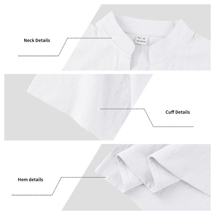 Buddha Stones Solid Summer Short Sleeve Half Buttons Linen Men's Shirt - image 12