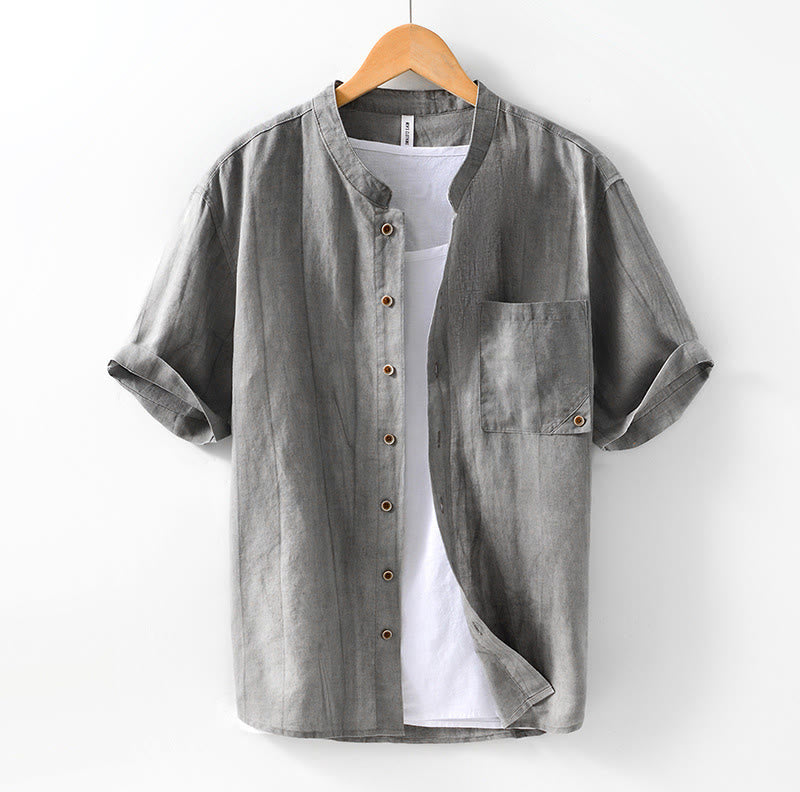 Buddha Stones Summer Buttons Short Sleeve Ramie Linen Cotton Men's Shirt - DarkGray - US/UK/AU42,EU52 (3XL) - image 1