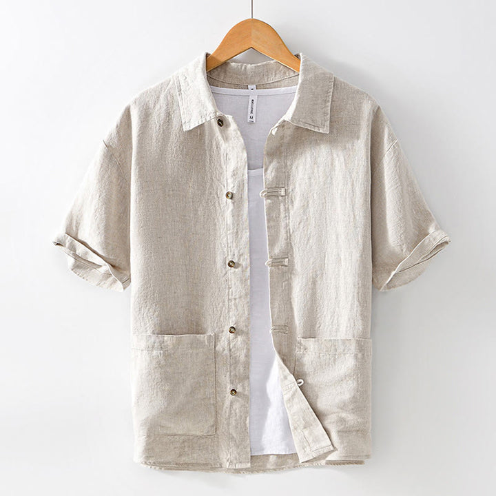Buddha Stones Solid Summer Short Sleeve Buttons Linen Men's Shirt With Pockets - Linen - US/UK/AU42,EU52 (3XL) - image 1