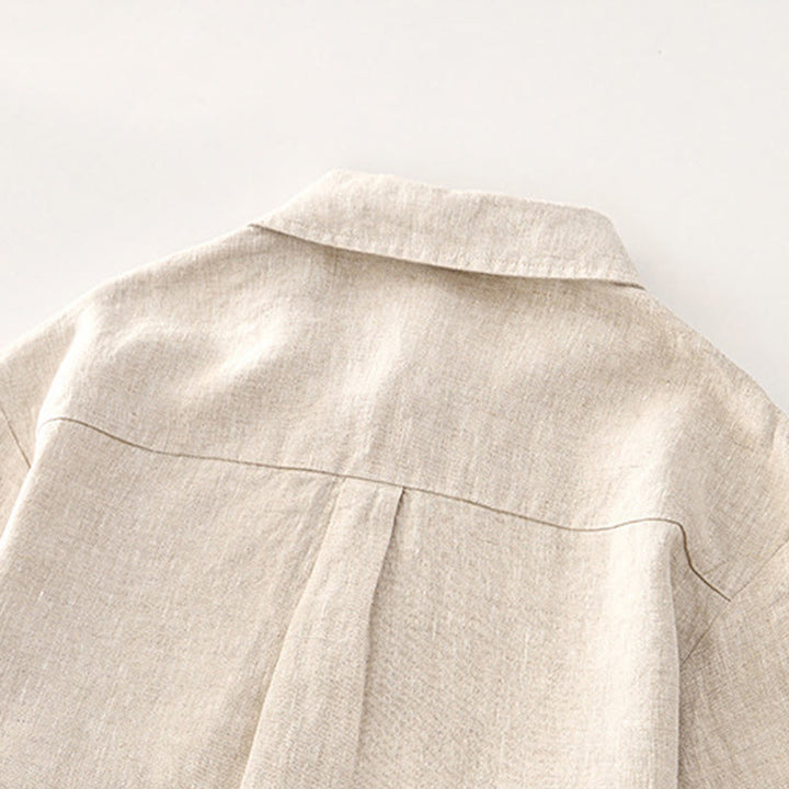 Buddha Stones Solid Summer Short Sleeve Buttons Linen Men's Shirt With Pockets - image 4